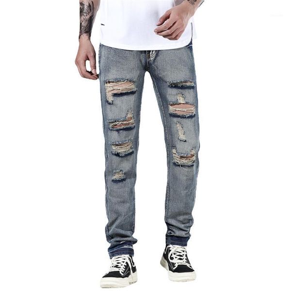 Jeans masculinos 2022 verão apto para os homens streetwear designer coreano regular angustiado denim magro homme calças hip hop furo calças