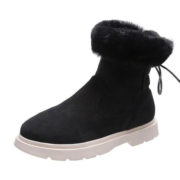 

boots whnb 2021 suede winter fur lining women ankle back lace-up plus size35-41, Black