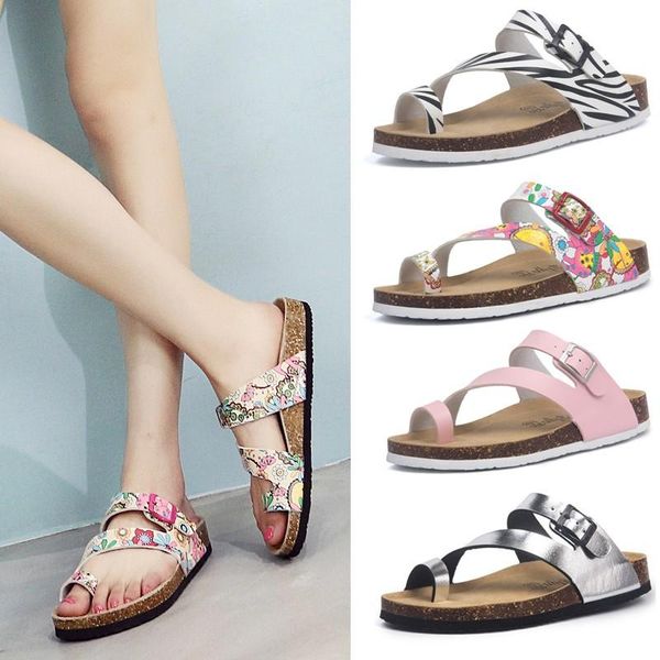 

soft cork slippers women men summer beach slide sandals flip flops toe buckle strap non-slip comfort couple indoor outside shoes, Black