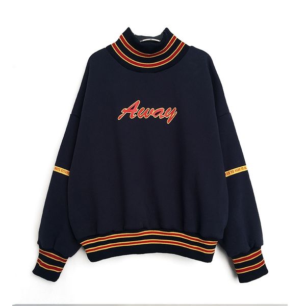 

navy blue white letter print turtleneck sweatshirts pullovers casual h0012 210514, Black