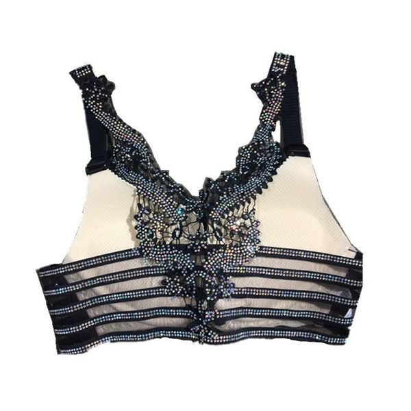 

bras rhinestone bra front closure hollow out beauty back lace underwear vest female add pad wireless seamless lingerie, Red;black