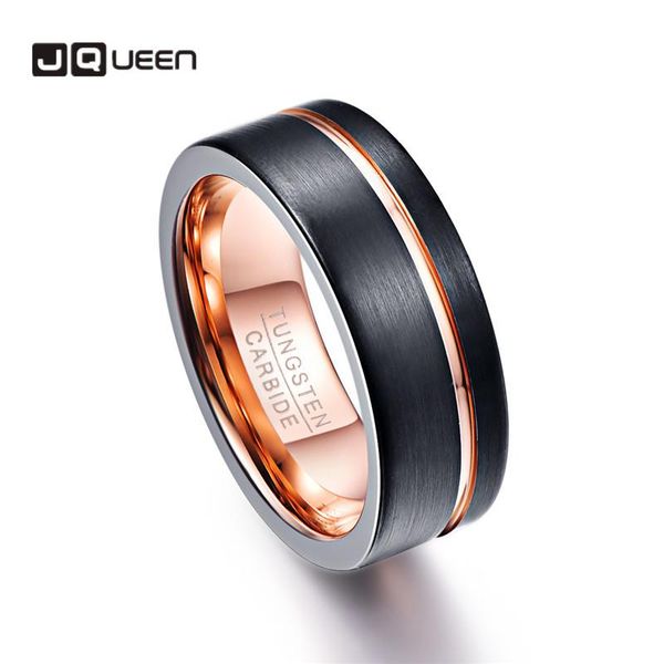 

wedding rings jqueen 8mm classic men ring 100% tungsten carbide bands anillos para hombres pierscienie rose gold color, Slivery;golden