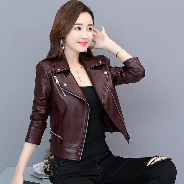 

women's leather & faux 2021 autumn women korean slim cool lady female fashion zipper outwear coat plus size 4xl short pu jackets a180, Black