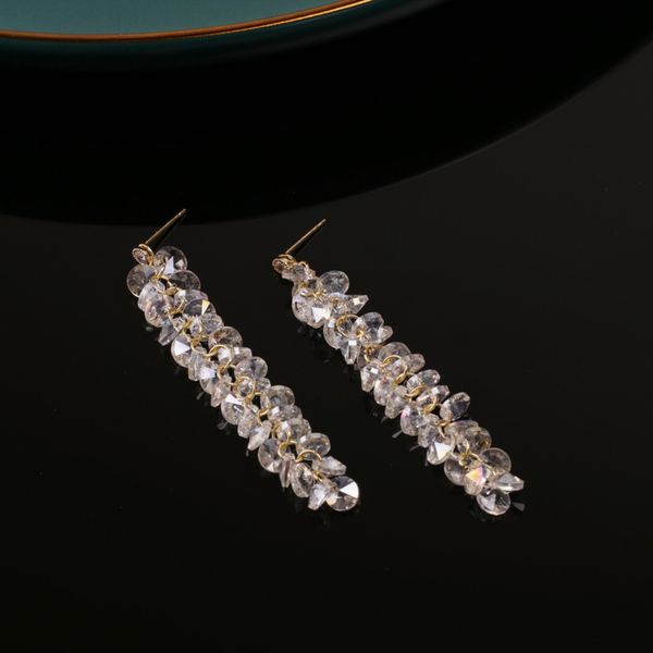 

anna's same crystal long sparkle super fairy grape string show thin women's 2020 new fashion earrings, Black