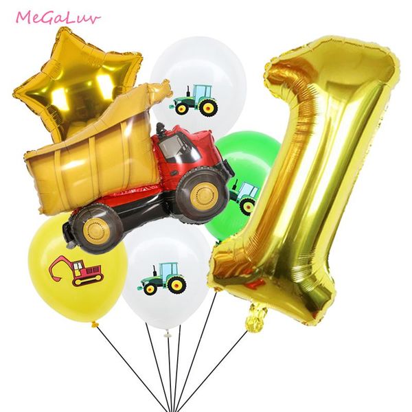 

party decoration 18pcs excavator vehicle truck cars foil balloon number globo baby shower boys construction birthday supplies