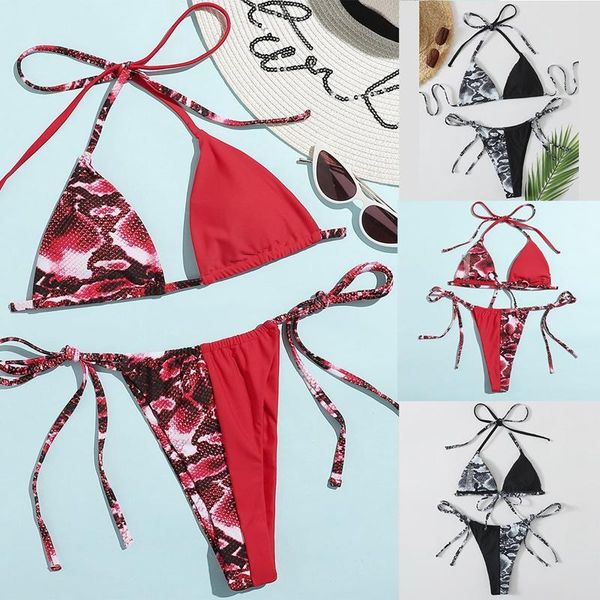 

women's snakeskin print bikini 2-piece split swimsuit swimwear, White;black
