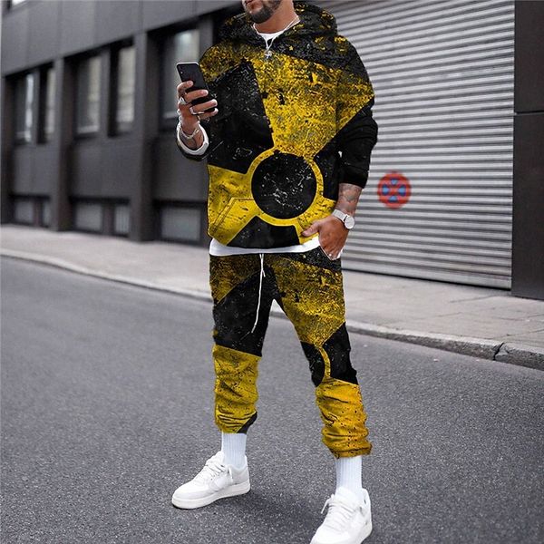 

men's 3d hoodies set graphic geometric print hooded casual daily 3d print casual streetwear hoodies sweatshirts long sleeve black and w, Gray
