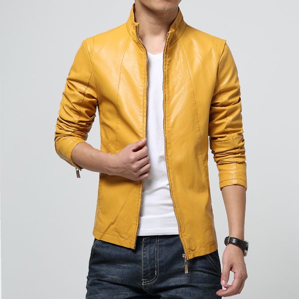

mens stand collar pu leather jackets coats male casual slim motorcycle leather jacket men black white red yellow brown 5xl 6xl