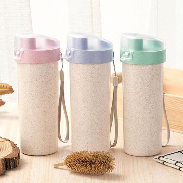 

1pc portable cup of wheat straw water with lid sports fragrant leak-proof plastic cups & saucers
