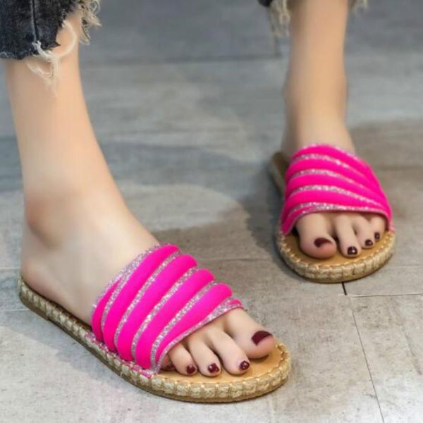 

women summer slides 2021 bling crystal outside fashion ladies travel slippers bright colors flat with casual woman shoes, Black