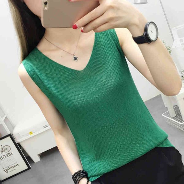 

fashion woman blouses v-neck knitted blouse shirt women clothes sleeveless summer blouse women womens and blouses c860 210426, White