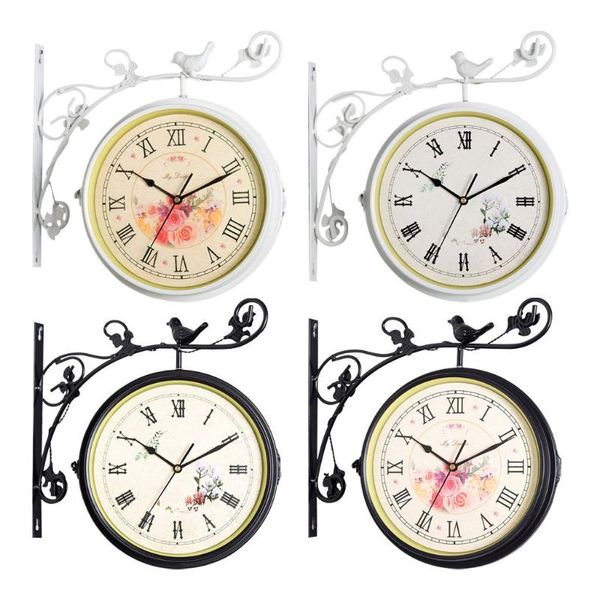 

wall clocks iron double sided antique hanging clock garden decor - without battery, 360 degree rotate