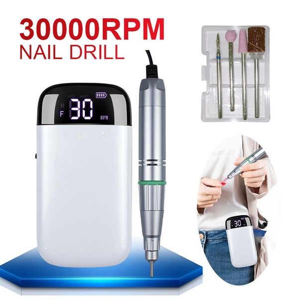 

nail drill & accessories 20w portable manicure set file pen machine 30000rpm rechargeable with battery grinding