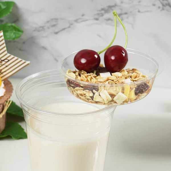 

disposable dinnerware 50pcs cups oatmeal yogurt cup transparent plastic double layer fruit salad with lids 9oz/12oz/16oz