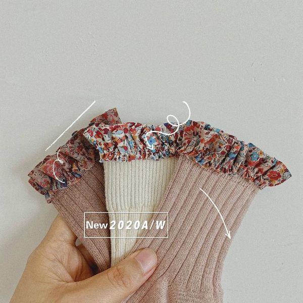 

socks 9 pairs/lot floral kid girls knit knee high baby frilly autumn and winter 2021 children cotton socks,#5674, Pink;yellow