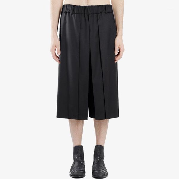

men's shorts large size loose pleated deconstructed five-point pants simple folding skirt niche design, White;black