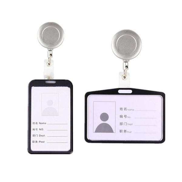 

card holders aluminium alloy work cover with retractable chest pocket clip badge reel belt keychain id tag bus pass holder, Brown;gray