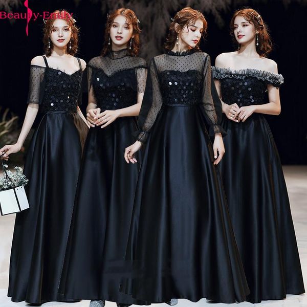 

bridesmaid dress beauty emily 2021 boat neck dresses shine satin long black a-line sleeveless wedding party prom girl, White;pink