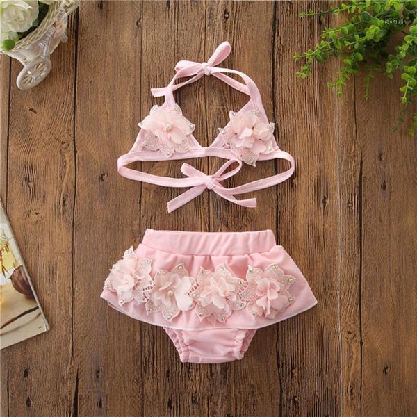 

bikini girls kids fashion summer toddler baby girl bowknot solid flower swimwear lovely sweet swimsuit outfits, Black
