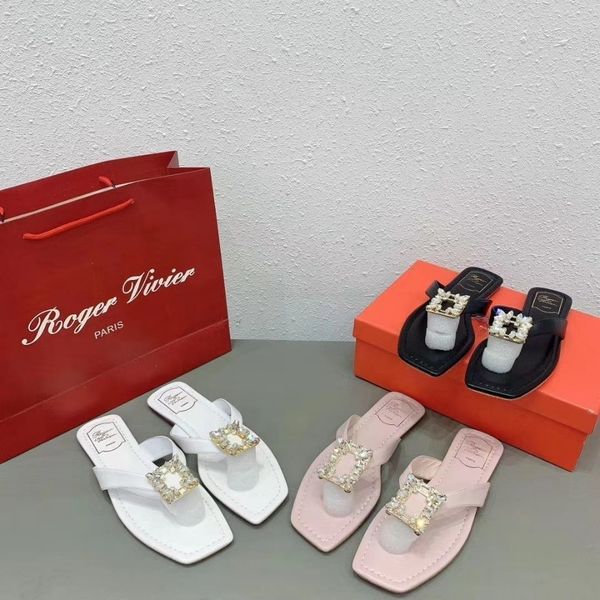 

2021 new r.v diamond square button flip flops for women, Black