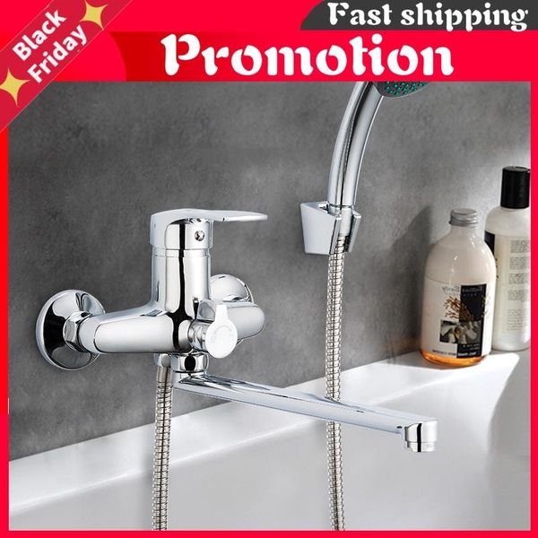 

1set 30cm silver outlet pipe bath shower faucet set zinc alloy body head bathroom tap chrome bathtub f22701-b sets