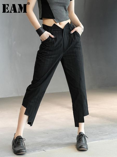

women's pants & capris [eam] high waist black casual irregular cut harem trousers loose fit women fashion tide spring summer 2021 1de12, Black;white