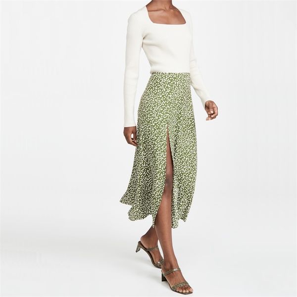

summer women's casual polka dot print high waist split skirt 210430, Black