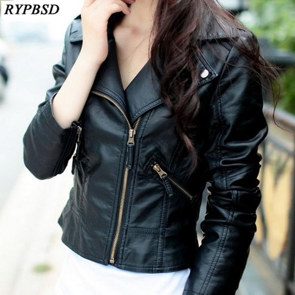 

women's leather & faux perfecto femme cuir jacket women slim black red fashion multiple zippers coats ladies pu biker woman jacket