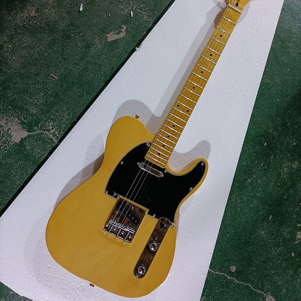 

6 strings yellow electric guitar with black pickguard,yellow maple fretboard