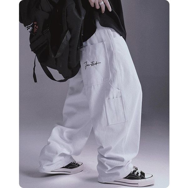 

men's pants retro wide-legged jeans trousers women/men's clothes harajuku hiphop straight cargo leggings oversized overalls, Black