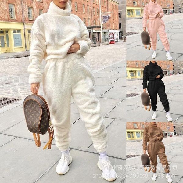 

women's tracksuits 2021 fashion two-piece suit wool sweater loose, Gray
