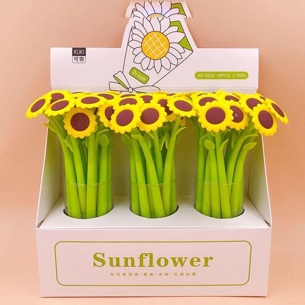 

gel pens 48 pcs/lot kawaii sunflower pen cute 0.5 mm black ink signature school office writing supplies promotional gift