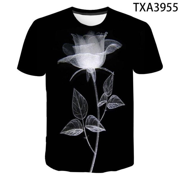 

men's t-shirts summer 3d printed t shirts flower casual boy girl kids fashion streetwear short sleeve men women children cool tee, White;black