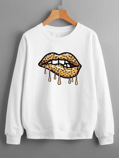 

lip print round neck sweatshirt p6hg#, White;black