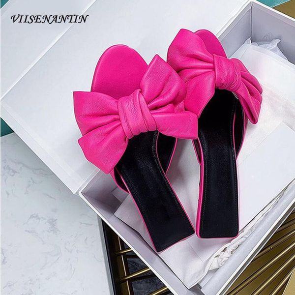 

slippers genuine leather pointed toe bow stiletto open-toed low-heel summer fashion sweet sandals and women, Black