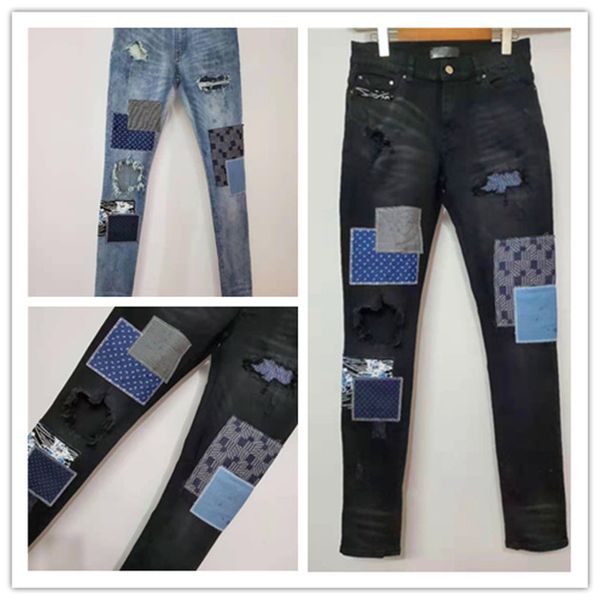 

new mens designer stretch jeans ripped blue stripe vintage style hole fashion mens jeans slim motorcycle biker causal mens hip hop pants