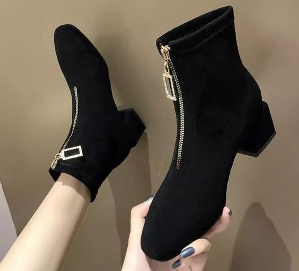 

boots women mid calf round toe zippers winter fashion casual warm, Black