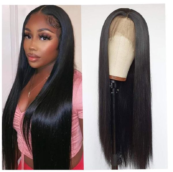 

lace wigs long straight front human hair for women 13x4 frontal wig brazilian closure 4x4 b4u, Black;brown