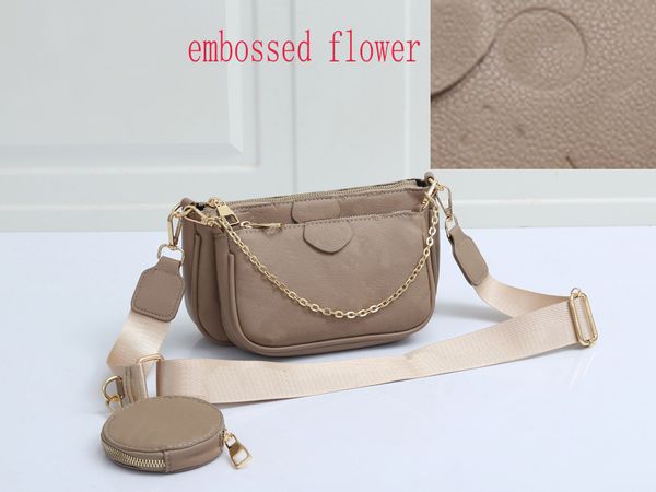 

women genuine leather bags fashion embossed handbags pochette purses flower accessoires mini 3pcs 3 piece set crossbody shoulder bag