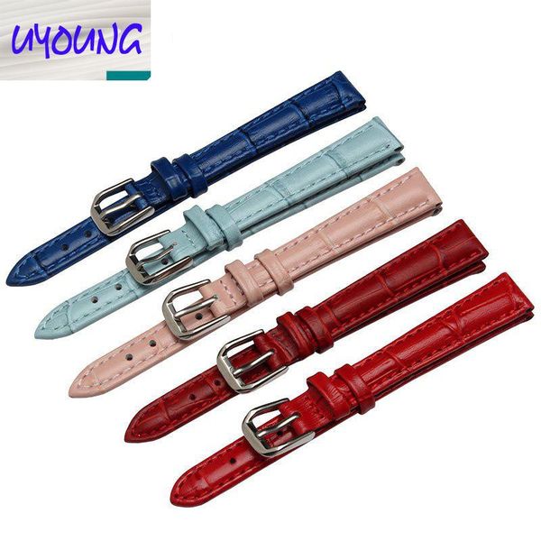 

watch bands uyong 12mm 14mm 10mm 16mm 18mm 20mm 22mm 24mm small size quality genuine leather women's band red white black strap, Black;brown