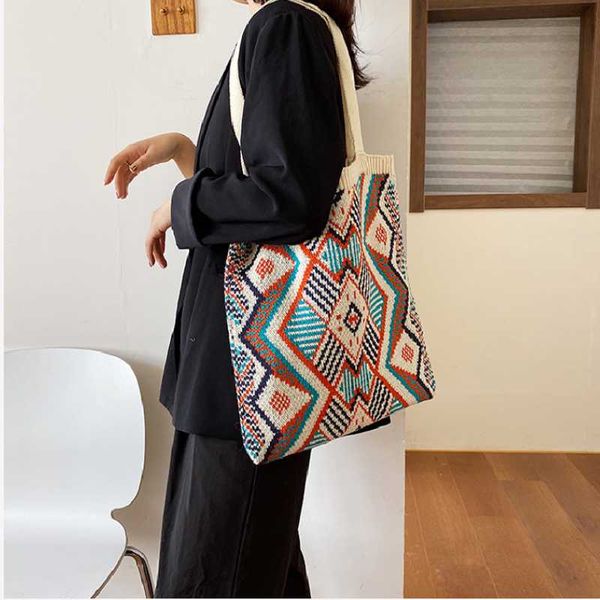 

shoulder bags fashion bohemian knitted women's bag large capacity travel shoppinh handbag casual tote