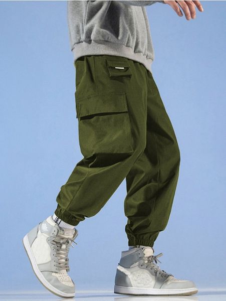 

men flap pocket cargo pants n60i#, Black