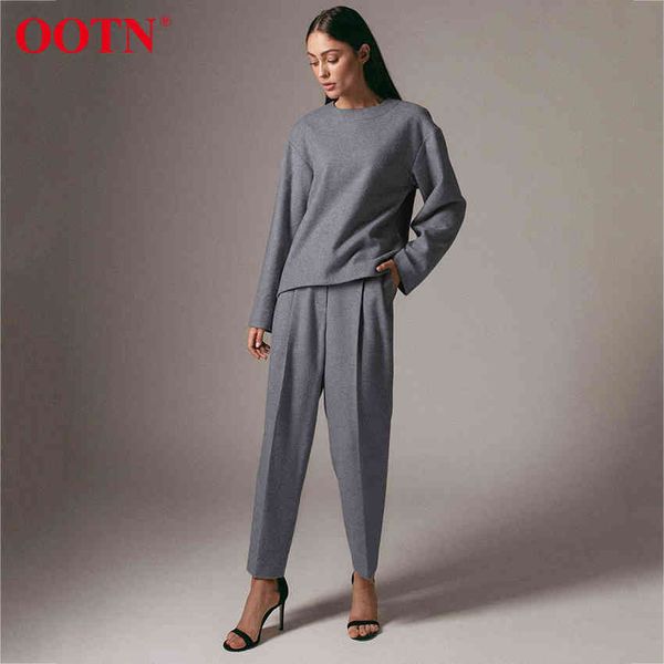 

ootn plain gray woolen pullover sweatshirt casual long sleeve outwear crew neck vintage autumn winter sweatshirt female 210413, Black