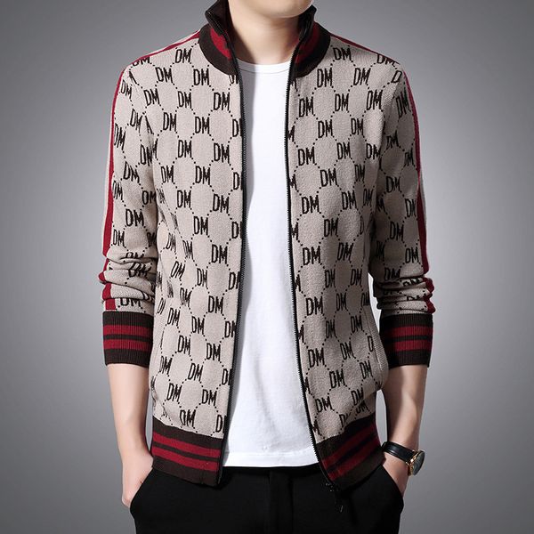 

sweaters fashion knit autumn and winter 2021 men's zipper ted cardigan coat sweater stand neck jacquard, White;black