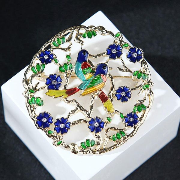 

pins, brooches enamel birds flower brooch pin women's hat scarf clothes lapel decor accessories couples gifts luxury rhinestone badge, Gray