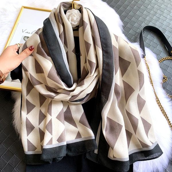 

scarves ladies autumn fashion geometric prismatic viscose shawl scarf women print muffler headband sjaal muslim hijab snood 180*90cm, Blue;gray