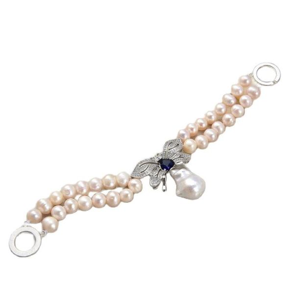 

beaded, strands jk white cultured pearl and keshi cz bracelet 8", Black