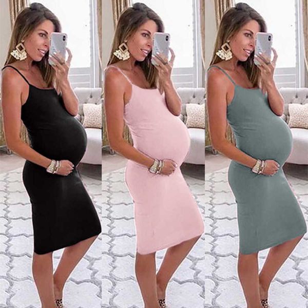 

summer maternity skirt mid length suspender solid dress, Black;gray