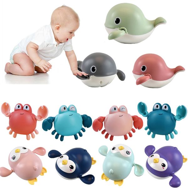 

New 2021 Baby Bath Toys Cartoon Crab Penguin Whale Baby Water Toy Infant Swimming Chain Clockwork Kid Toy