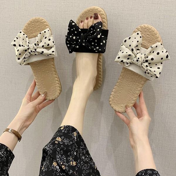 

slippers women summer home comfortable casual indoor shoes dot floral bow fashion girls non-slip gift txwtb01, Black